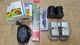 Aquarienzubehör: Filterpads, 3 Luftpumpen, Heizung, etc.