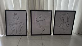 Art Print Framed Abstract Body Line Drawing Black 40x50cm