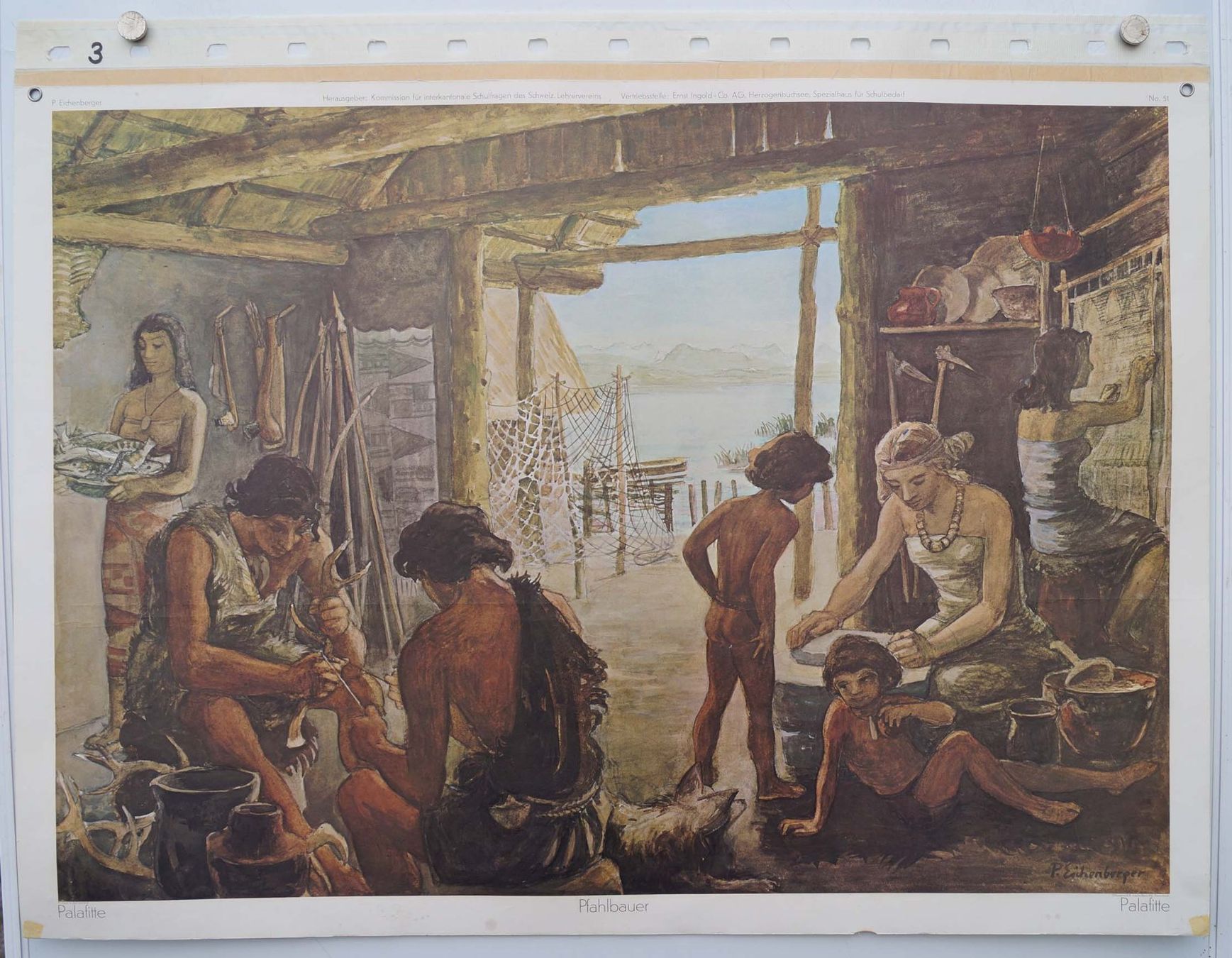 Poster & Bilder: Pfahlbauer (Palafitte)   Schulwandbild – P. Eichenberger – Gebraucht aus Härkingen von sammelbecken