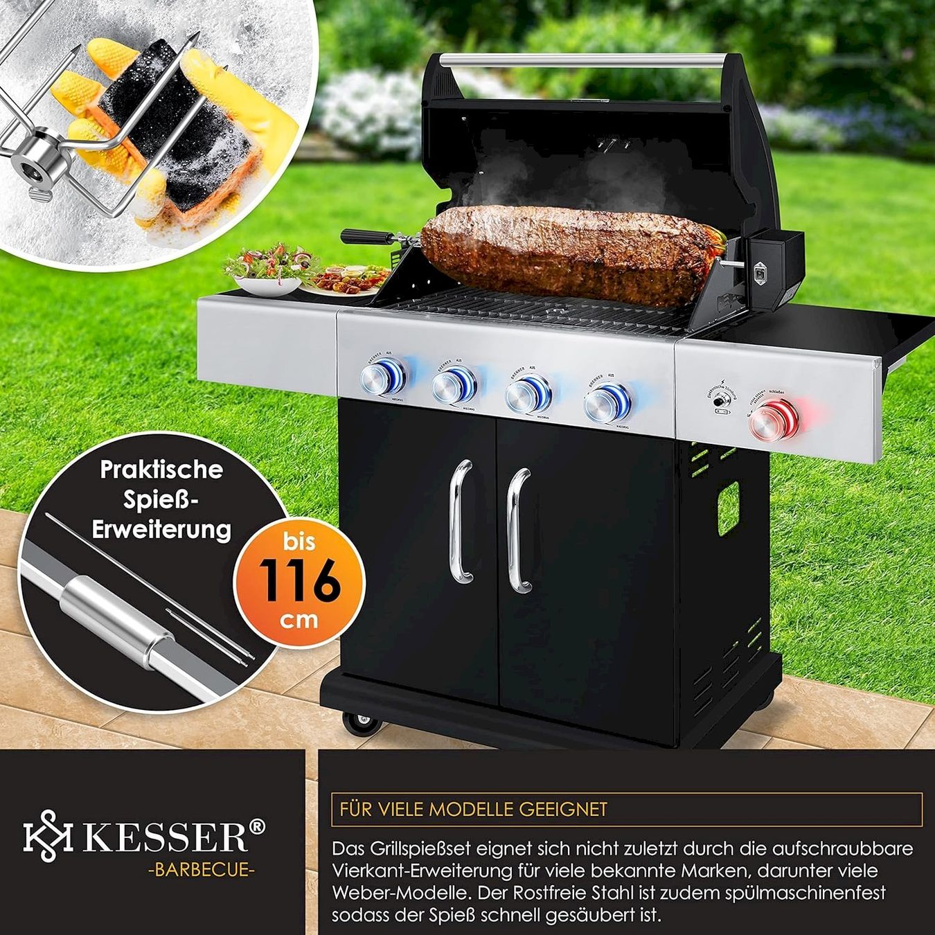 Grillzubehör: Motor-Grillspieß Set Edelstahl BBQ 116cm – Neu und originalverpackt aus Bottighofen von zaap 5