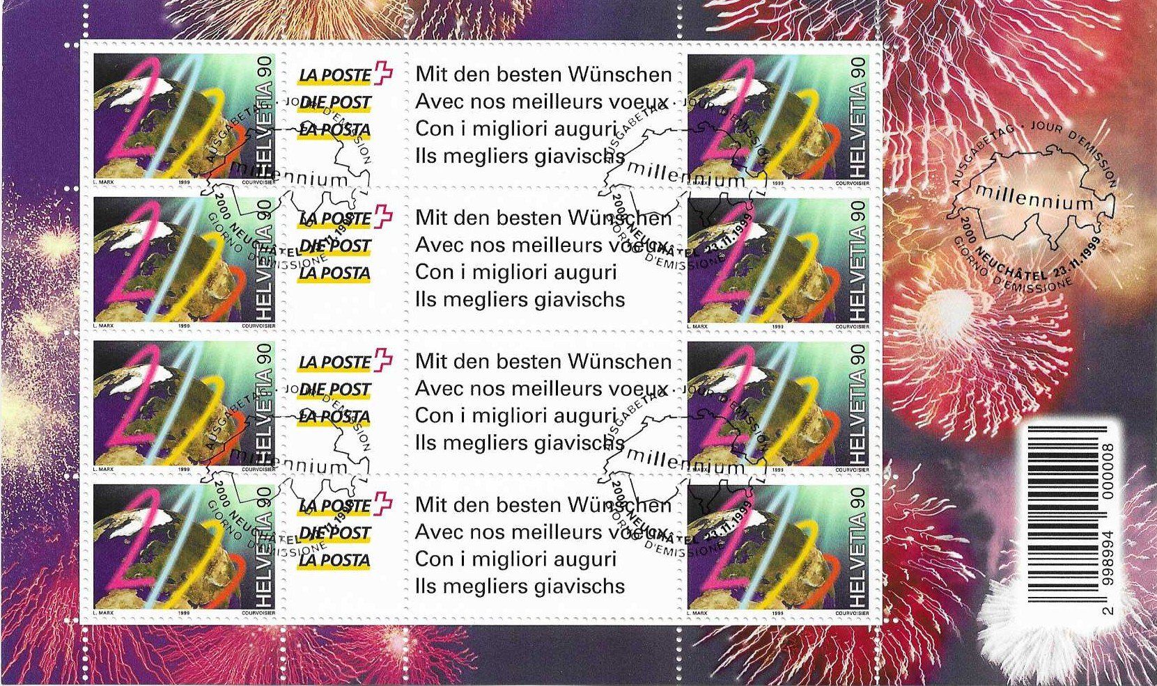 Tutti i francobolli: KLEINBOGEN MILLENIUM 1999 2 x 4 MARKEN AUSGABETAG – Usato da Schlossrued venduto da Aronliam