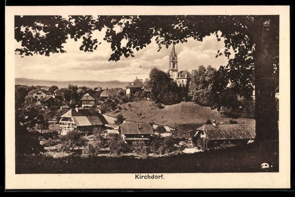 Cartoline postali: AK Kirchdorf /BE, Ortsansicht mit Kirche – Usato da Berlin venduto da bartko-reher
