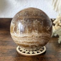 ✲ Bernstein Calcit Kugel ✲ 459g / Ø 68mm UV aktiv Sphere