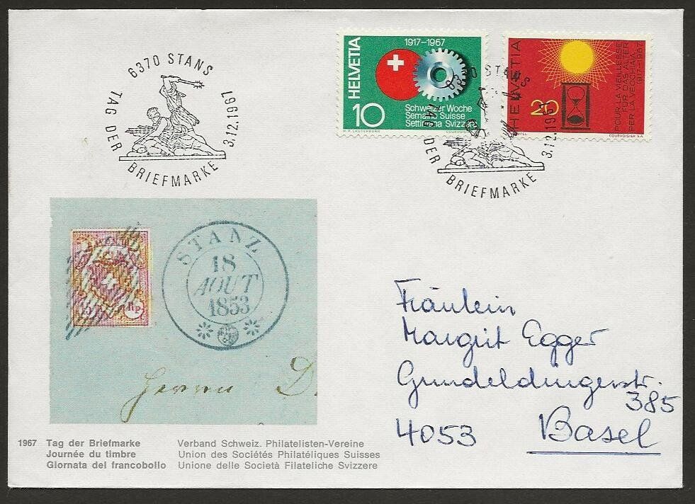 Tutti i francobolli: 1967 Brief Tag der Briefmarke STANS – Usato da Arlesheim venduto da kuhnphila