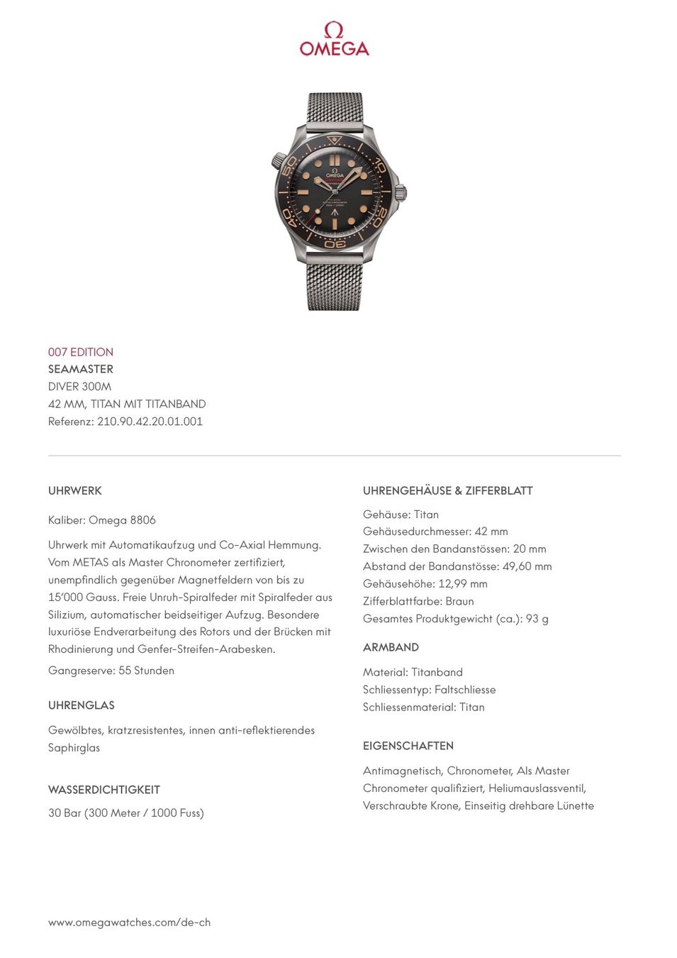 Omega Orologi: OMEGA Seamaster Diver 300M Titanium 007 Edition – Usato da Birsfelden venduto da Mynos 5