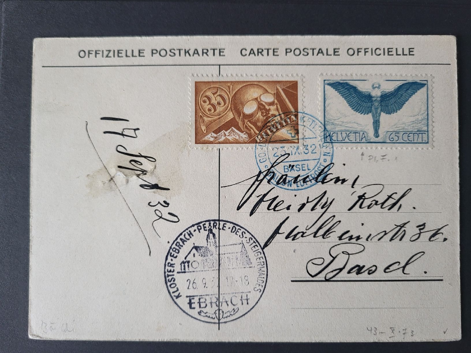 Tous les timbres: 1932, Postkarte Gordon Bennett nach Basel – D'occasion à stäfa par brandy66