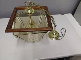 Hängelampe Messing Holz Glas gebraucht