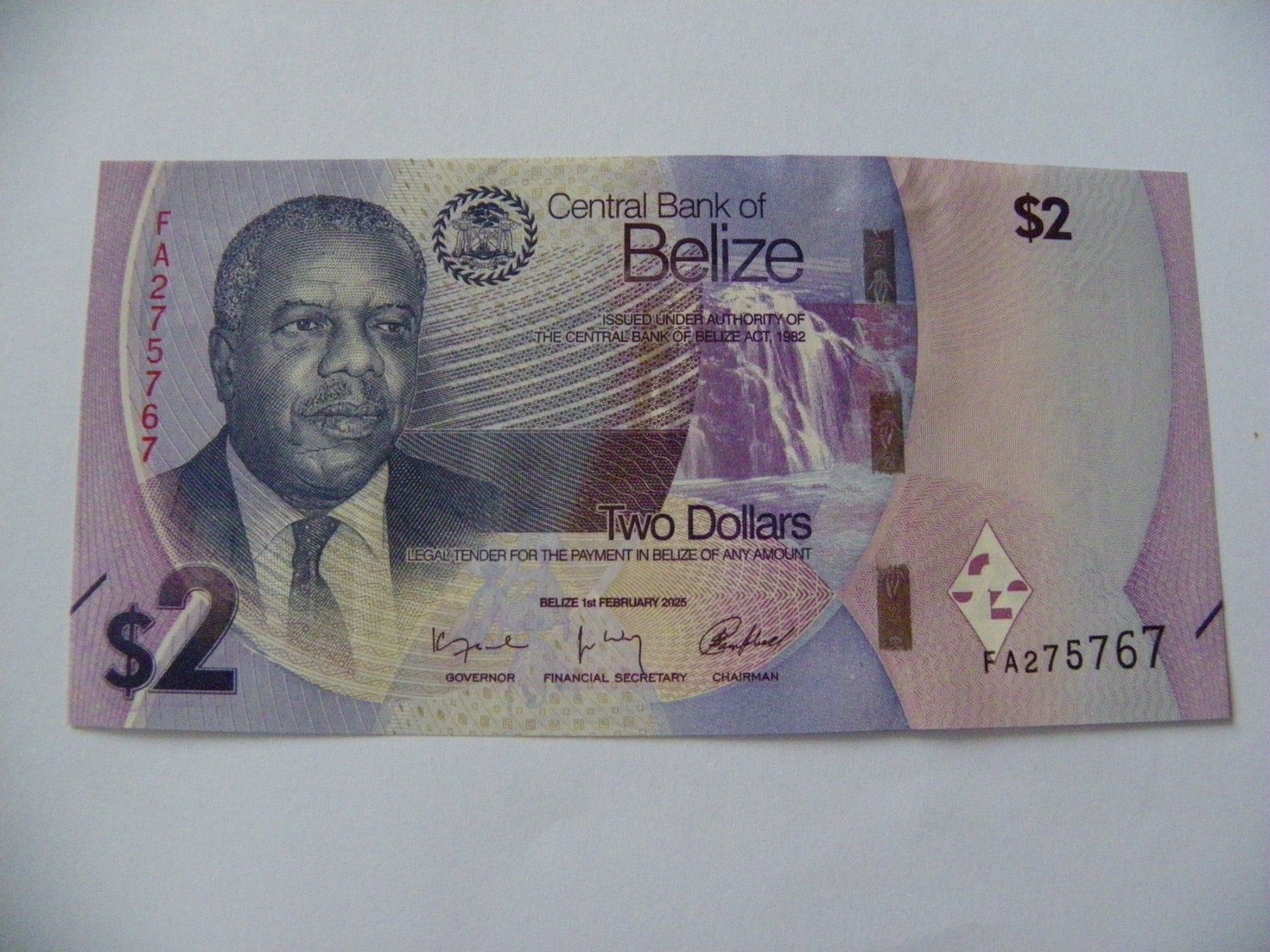 Banknoten: Belize 2 Dollars 2025, Bankfrisch – Neu (gemäss Beschreibung) aus Untersiggenthal von Gas61