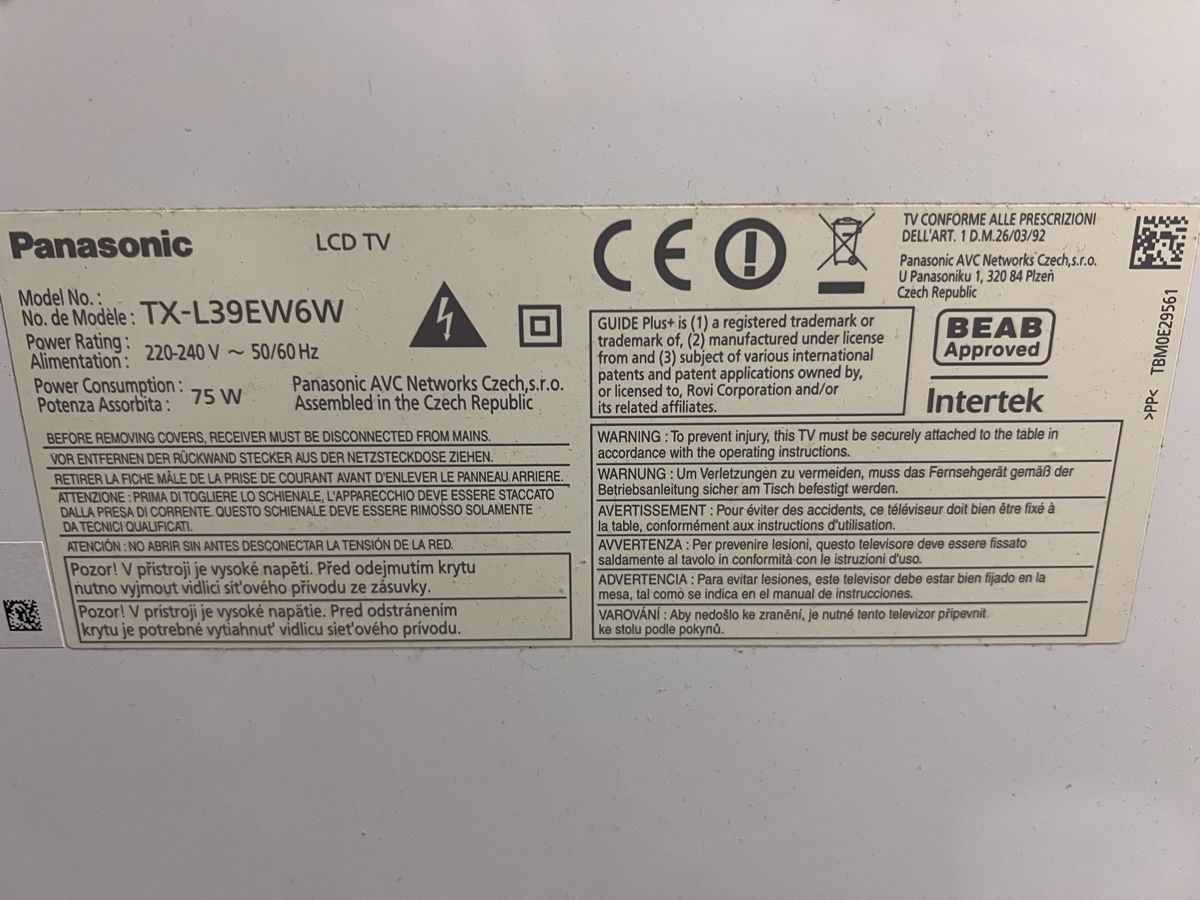 Panasonic Fernseher: Fernseher Panasonic TX-L39EW6W – Gebraucht aus Brugg AG von Eule47 2