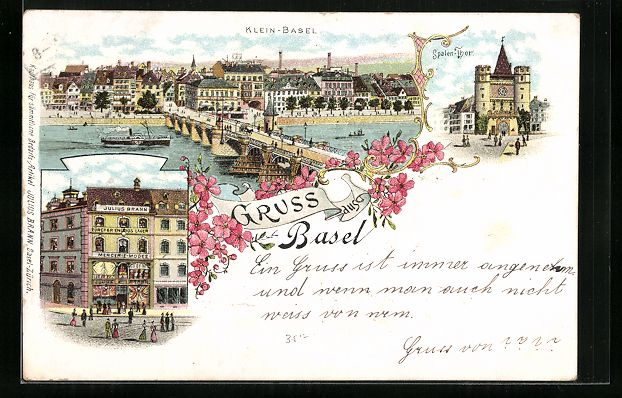 Ansichtskarten: Litho Basel, Blick auf Rheinbrücke mit  – Gebraucht aus Berlin von bartko-reher
