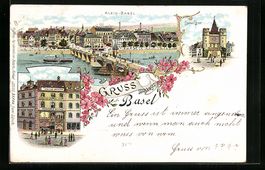 Litho Basel, Blick auf Rheinbrücke mit 