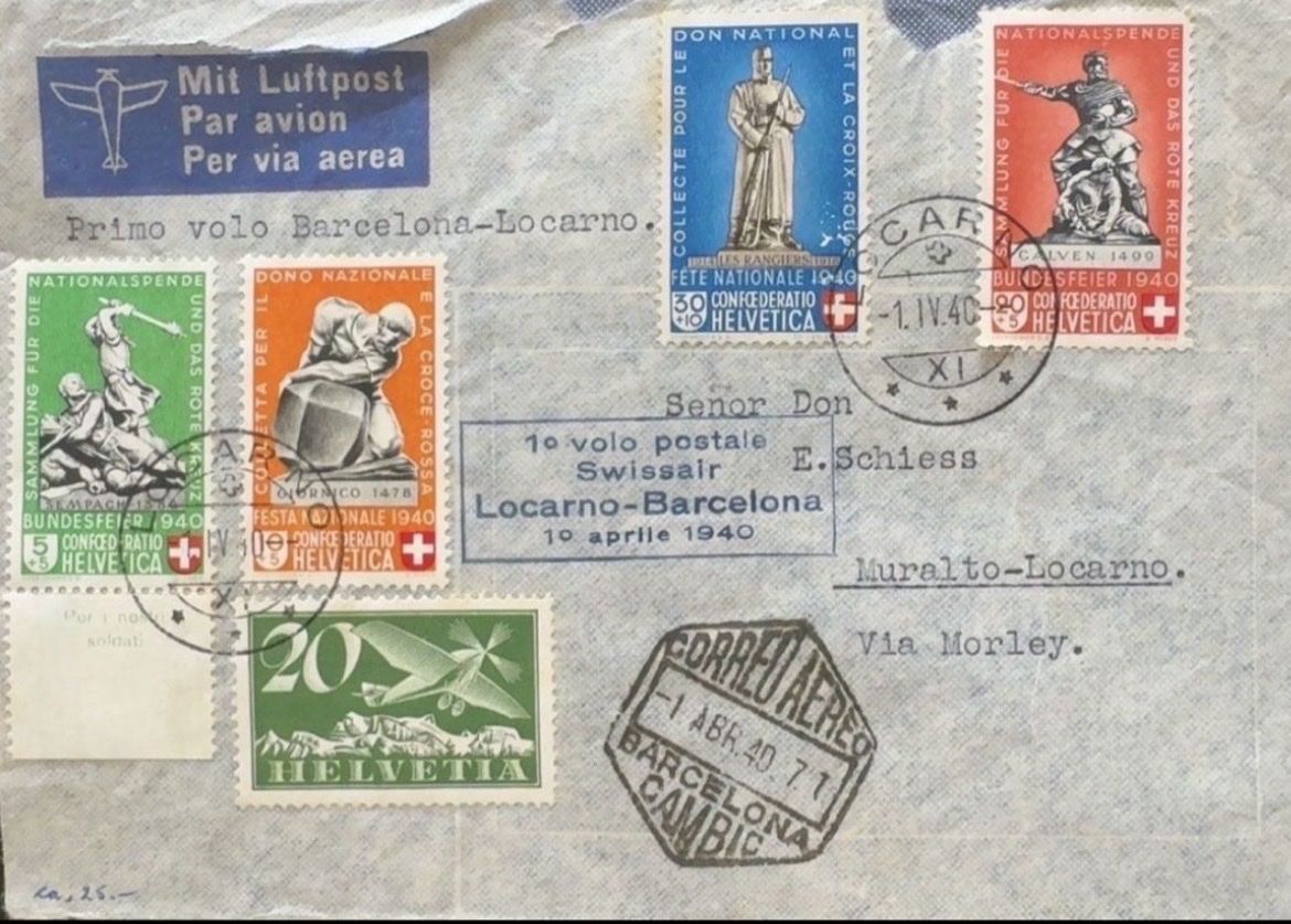 Tous les timbres: Brief Locarno-Barcelona 1940 Luftpost – D'occasion à birsfelden par tim0444