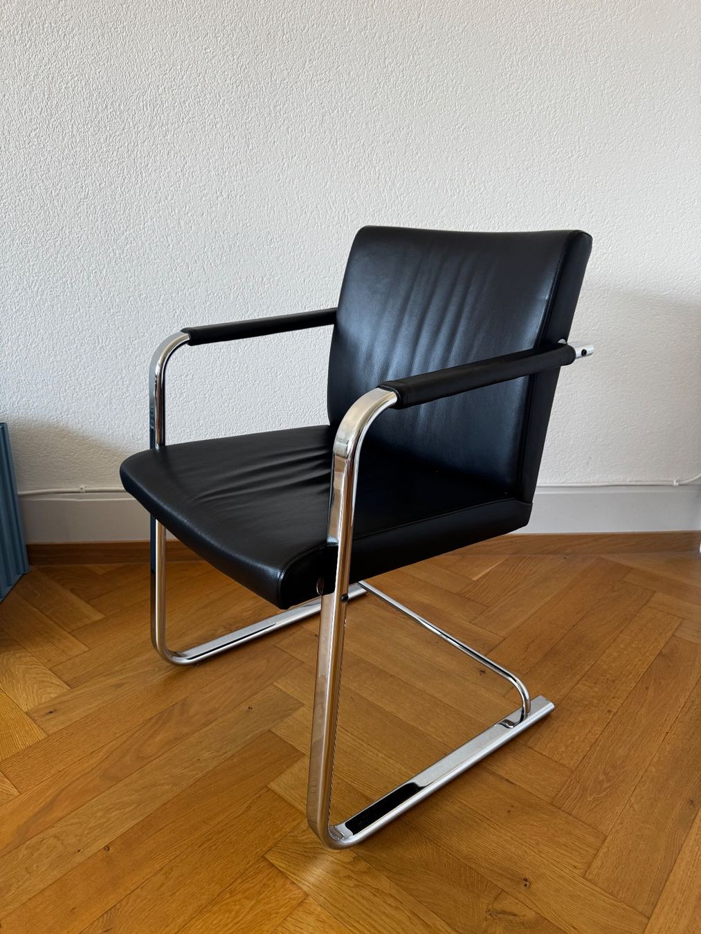Stühle: Leder Freischwinger in schwarz 5 Stück – Gebraucht aus Bern von val_f82l