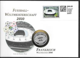 Münzbrief Fussball WM 2010 Südafrika Frankreich Weltm. 1998