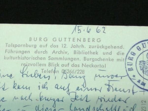 Cartoline postali: Burg Guttenberg 1962 – Usato da Schaffhausen venduto da vintageworld 7