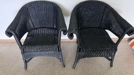 2 Stk. Rattansessel, Loungesessel, Gartensessel, Schwarz