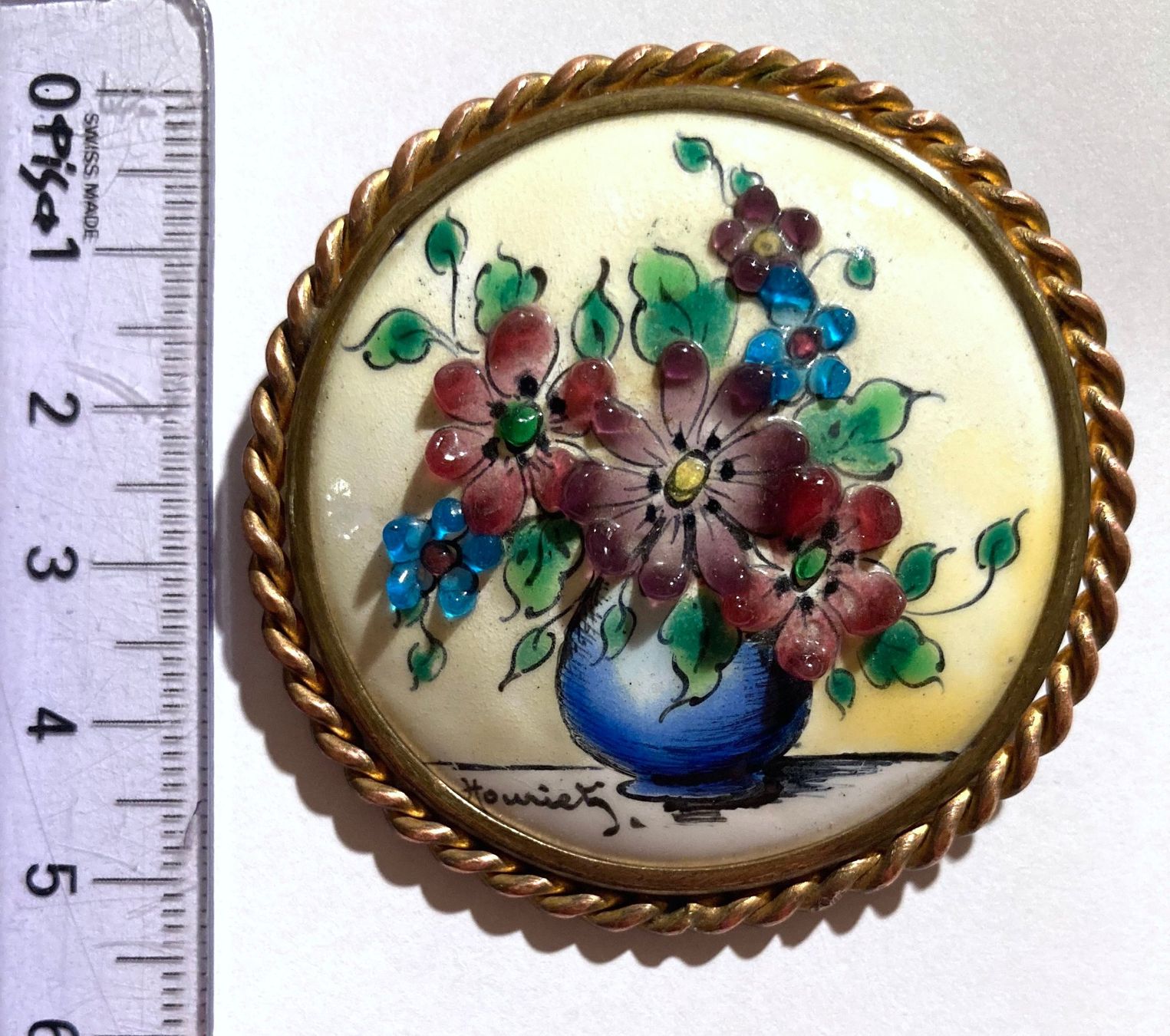 Broche Vintage En émail Signée Michel Lebrun - Occasion, Pièce De Collection