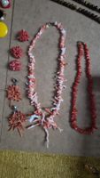 Korallenschmuck Set Ketten und Ohrclips rot 