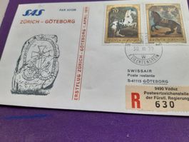 Erstflug VADUZ-ZH-Göteborg 1.4.79, eingeschrieben !