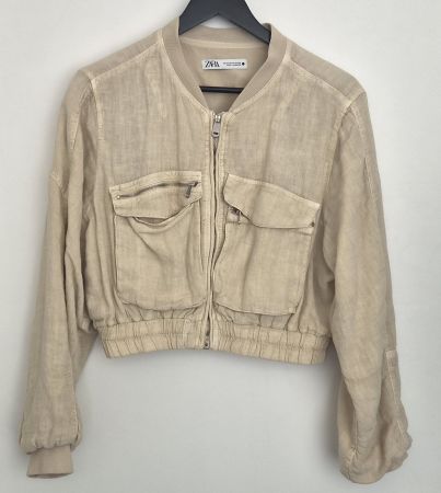 Zara Bomberjacke Leinen Gr. XS Oversize beige