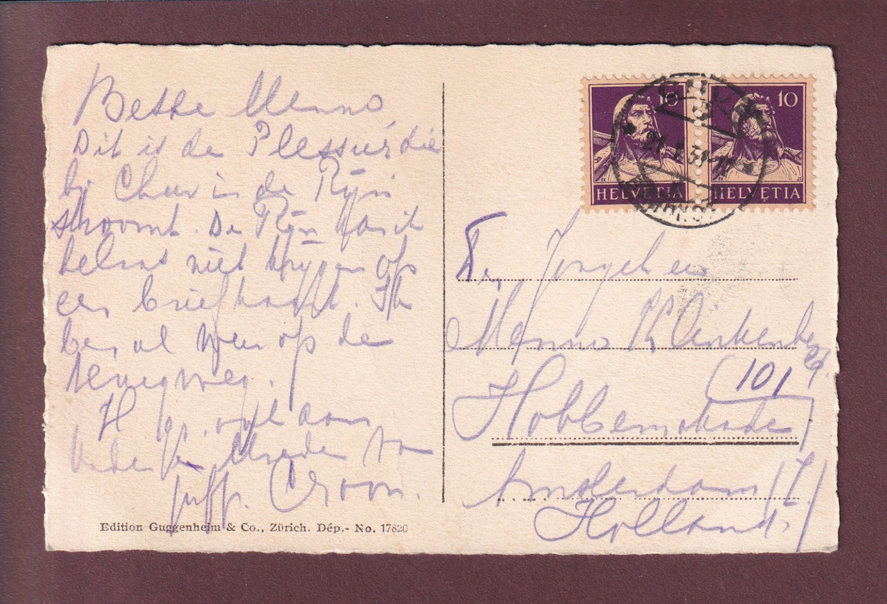 Cartoline postali: CHUR - Plessurquai - 1931 – Usato da Pully venduto da nicecards 1