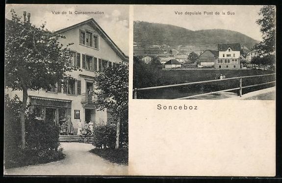 Cartoline postali: Sonceboz, Vue de la Consommation, Vue de – Usato da Berlin venduto da bartko-reher