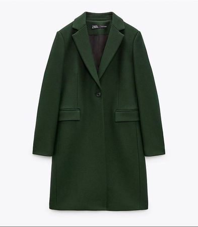 Manteau long Zara en laine mélangée  vert foncé  XS