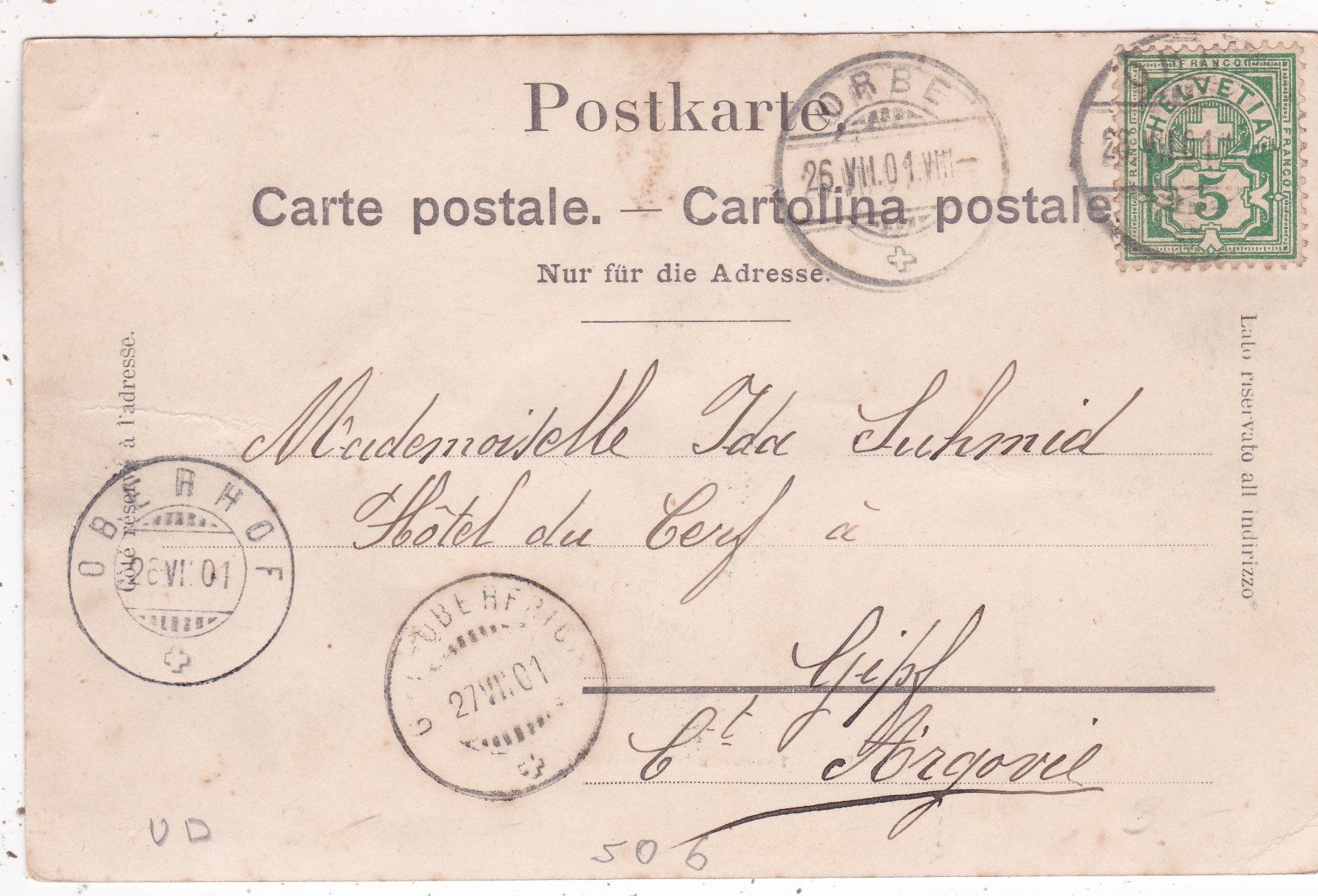 Cartoline postali: Orbe Terrasse du Château 1901 – Usato da Herisau venduto da Lisegrat2008 1