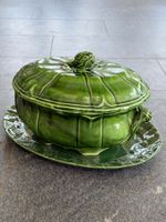 Soupière Keramik Terrine Blattform grün Suppenschüssel
