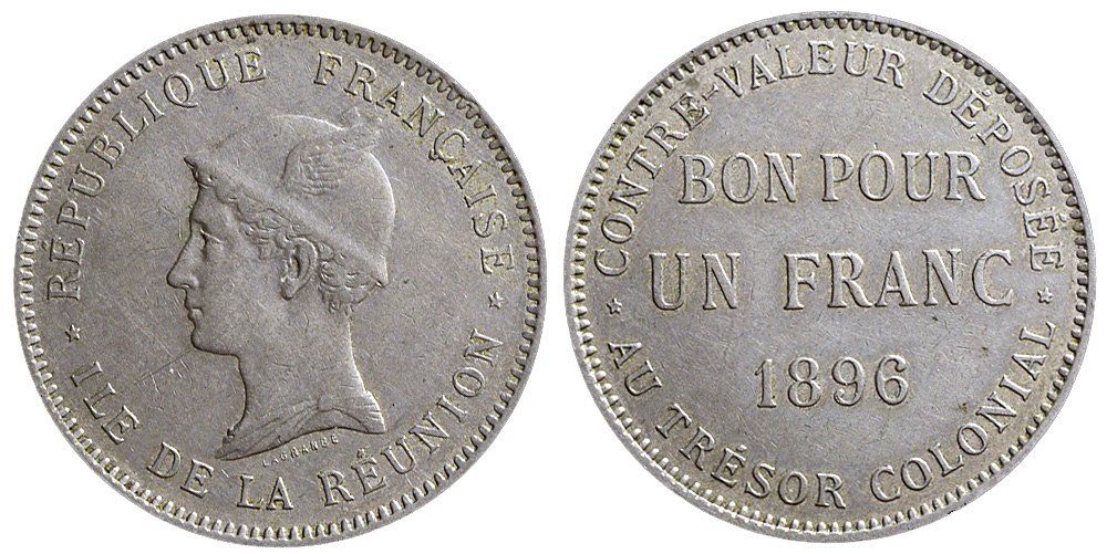 Tutti le monete: Reunion, Franc 1896 – Usato da Chiasso venduto da Novamarketing