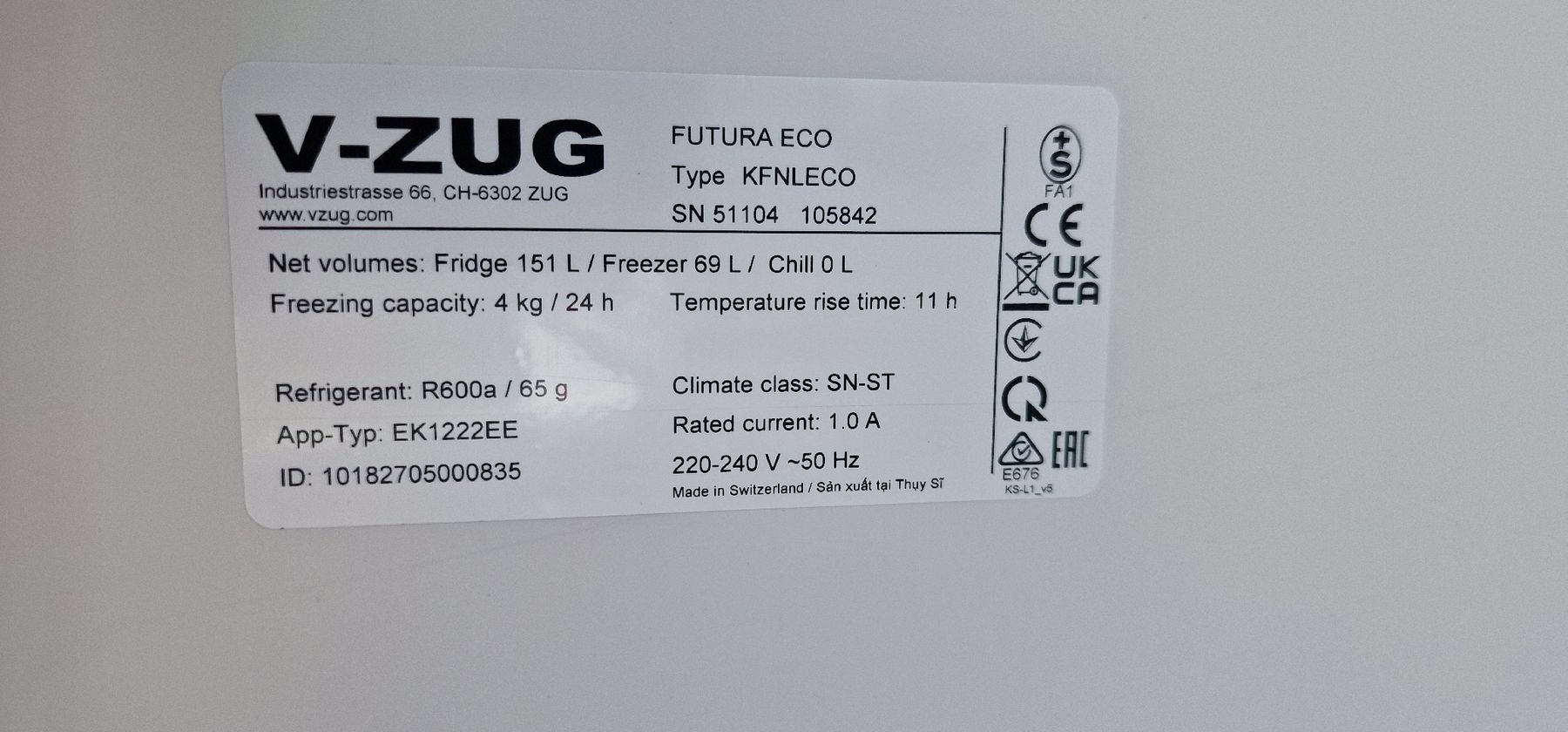 V-Zug Frigoriferi: Kühlschrank  vzug – Nuovo (secondo la descrizione) da Binningen venduto da Tieger1996 1