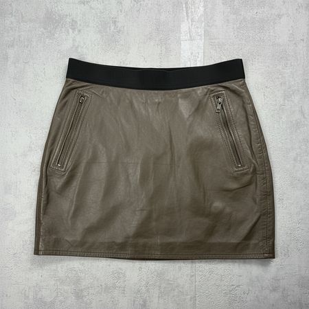 Jupe Sandro en Cuir d'Agneau vert Kaki - S femme (36)