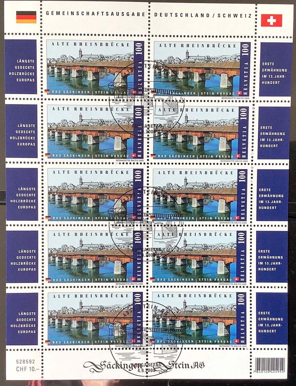 Alle Briefmarken: 2008 Schweiz - Kleinbogen Deutschland - Schweiz ET – Neu (gemäss Beschreibung) aus Liestal von Pep3