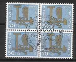 Viererblock Pro Patria B100 gestemp. Zürich Ballonpost 1960