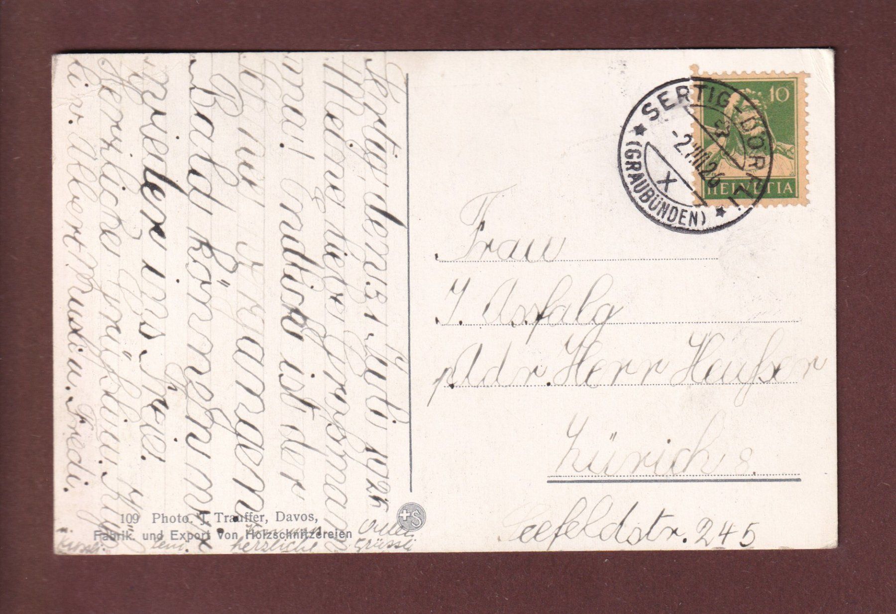 Cartoline postali: DAVOS - In schönen Sertigtal - 1926 // Eckbug // – Usato da Pully venduto da nicecards 1