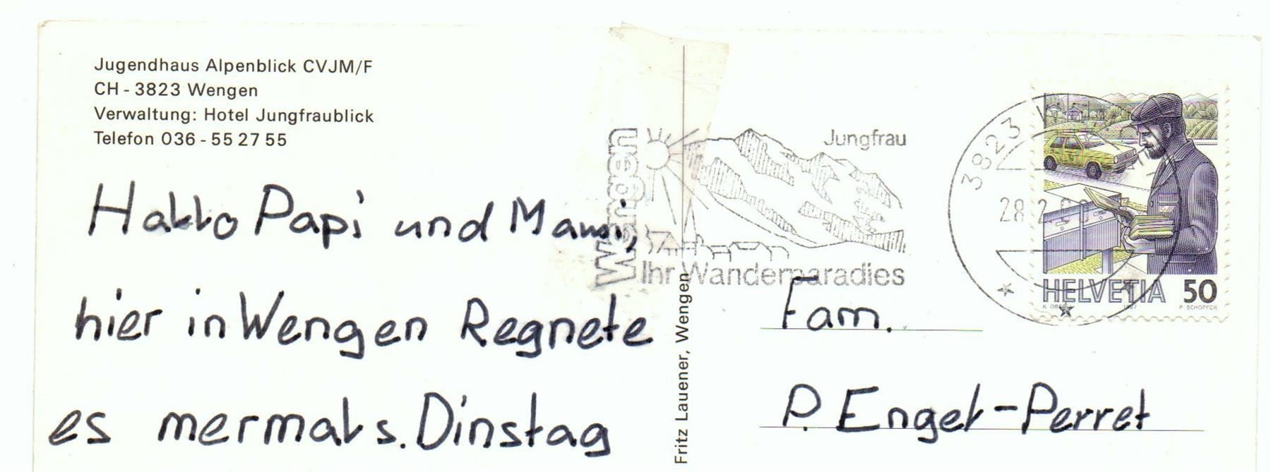 Cartoline postali: WENGEN Jugendhaus Alpenblick – Usato da Jona venduto da philajona 1