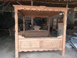 Himmelbett Teak Holz Einzelbett Doppelbett Betten Holzbett