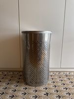 Perforated Metal Laundry Hamper Silver Cylindrical Shape