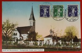 Gruss aus Romanshorn 1914 - Evangelische Kirche und Friedhof