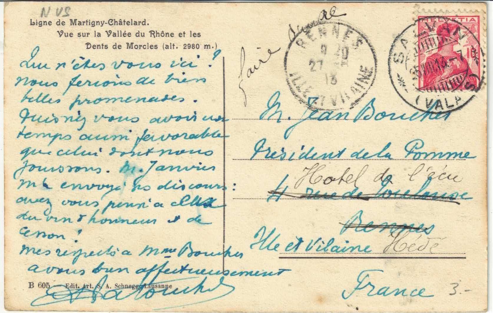 Cartoline postali: Ligne de Martigny-Chatelard - Vue sur la Vallee du Rhone – Usato da Ettingen venduto da Kartenplanet 1