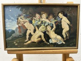 Ölgemälde Putten mit Früchten signiert 1924 Früchtegirlande
