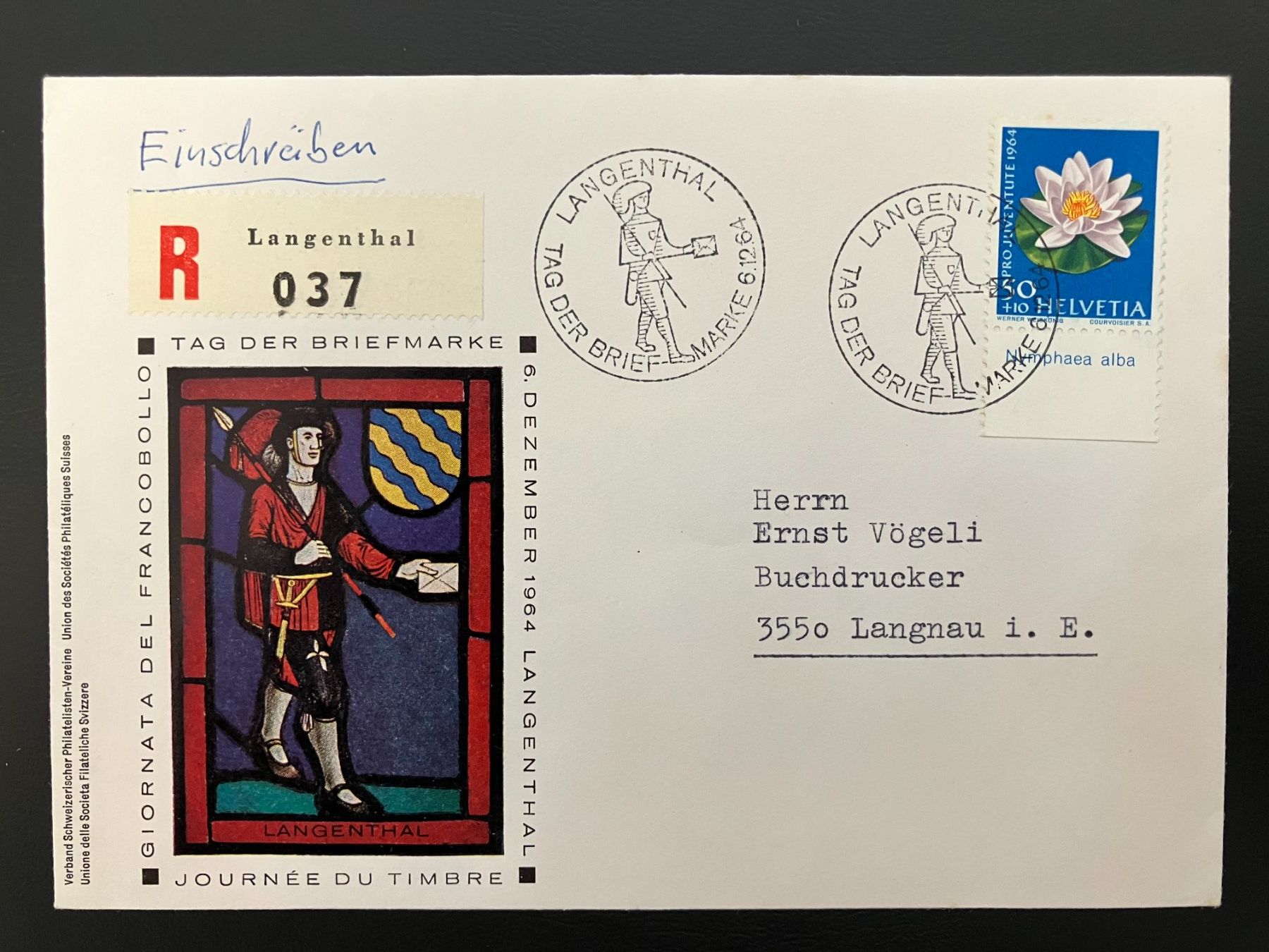 Tutti i francobolli: Couvert Tag der Briefmarke 1964 Langenthal – Usato da Solothurn venduto da Tomtom2910