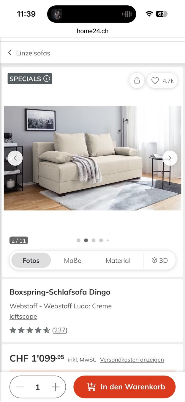 Sofas: Boxspring-Schlafsofa Dingo loftscape – Gebraucht aus Uster von pan_fmt2 2