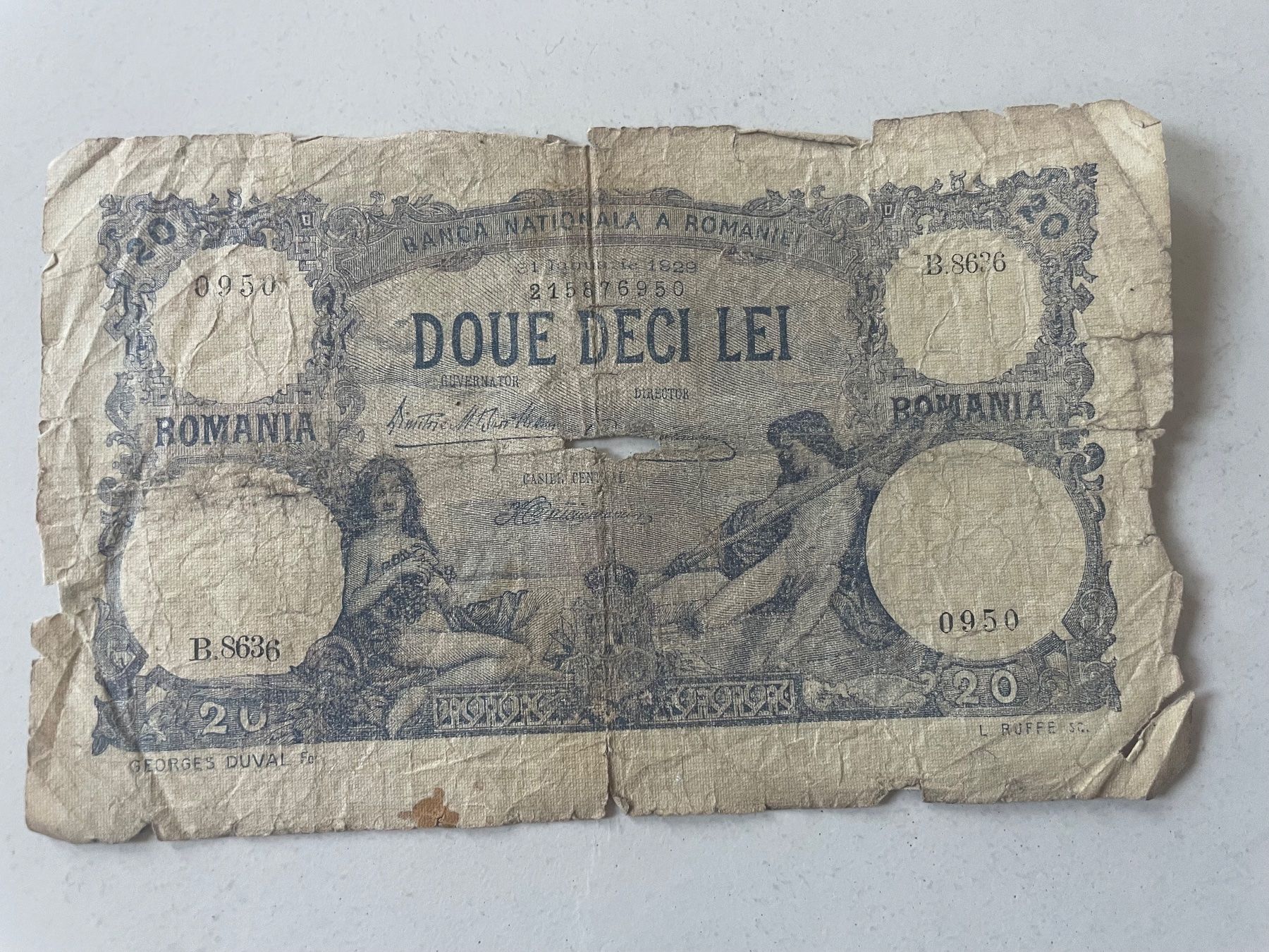 Banconote: Banknote ROMANIA 20 LEI 1929 – Usato da Minusio venduto da Pink222 1