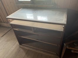 Antiker Laden-Buffet Schrank, Vitrine, Vintage Möbel