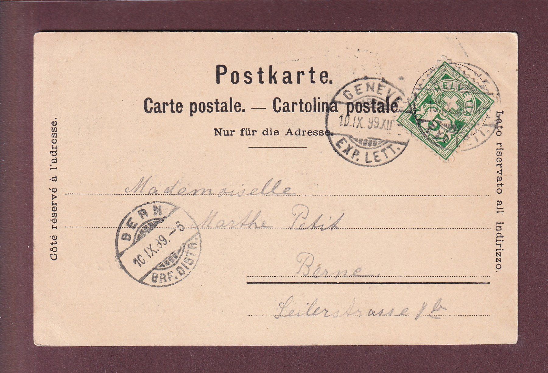 Cartoline postali: GENEVE - Le Théâtre - 1899 – Usato da Pully venduto da nicecards 1