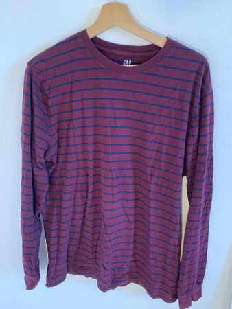 GAP Long Sleeve Crew Burgundy Striped Size L