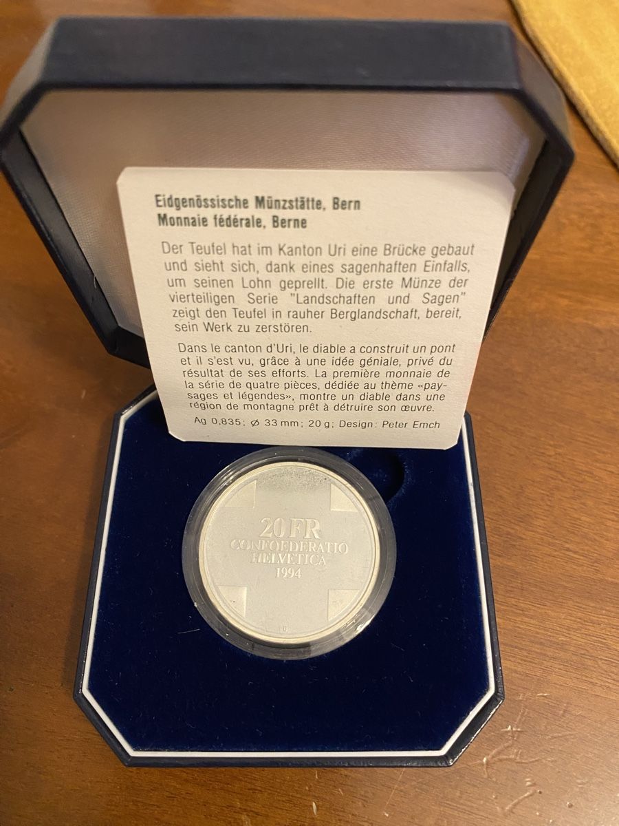Tutti le monete: 20 francs 1994  – Nuovo e nell'imballaggio originale da Genève venduto da Mar7319 1