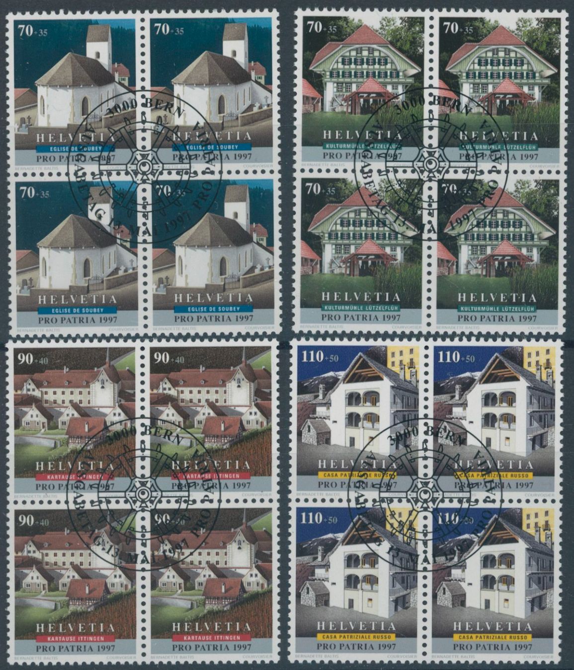 Tutti i francobolli: 1997 - Pro Patria - Viererblock - Ersttag Stempel ET – Usato da Schindellegi venduto da leecollect