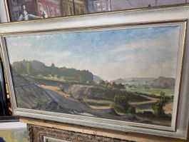 Landschaft Öl auf Lwd. 35x70 cm unles. signiert Rahmen edel